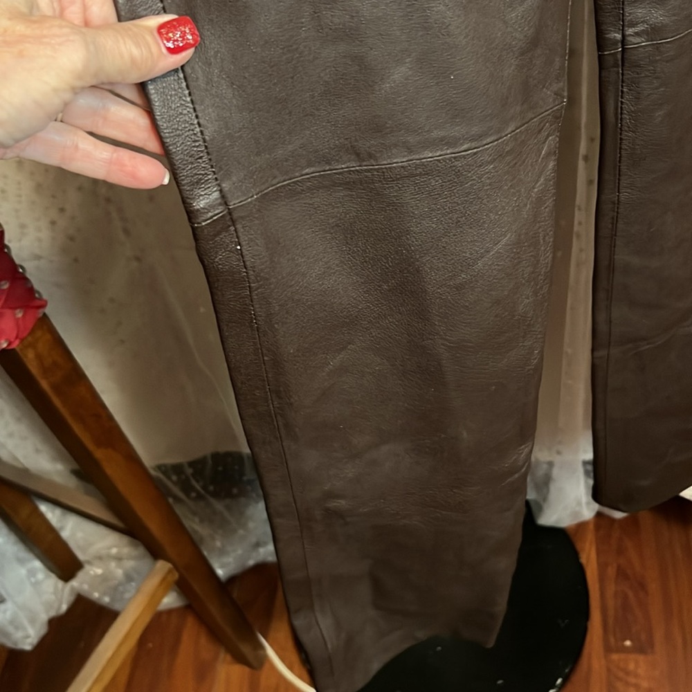 Brown leather trousers front zip - Picture 3 of 7